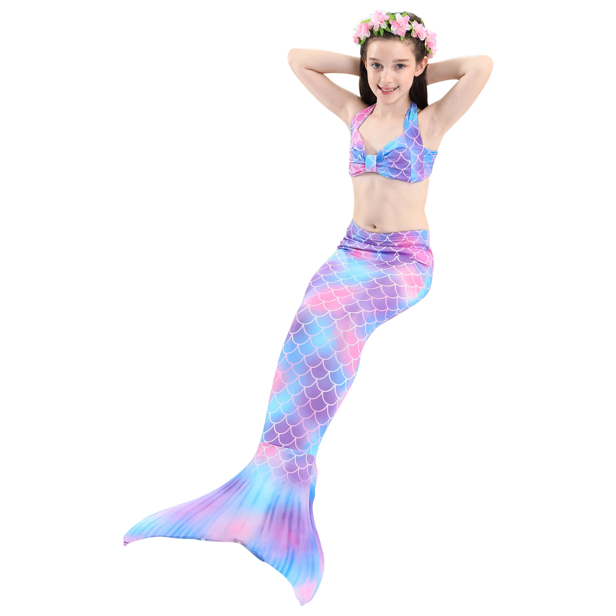 Детский купальный костюм с хвостом Русалочки для девочек комплект плавания и
