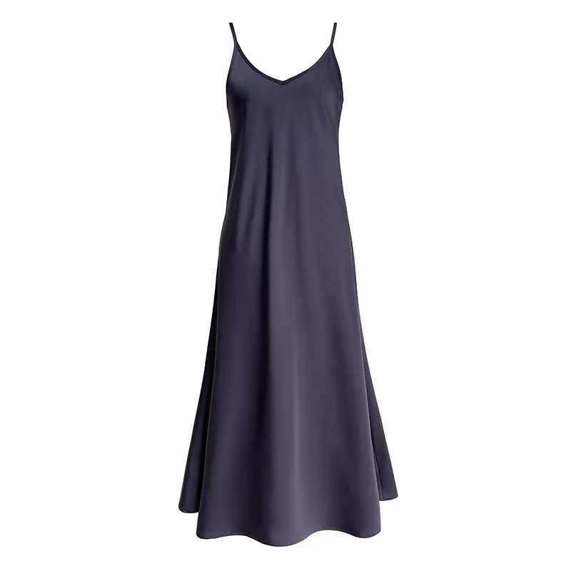 

2021 Women Satin V Neck Sexy Dress Women's Summer Fashion Solid Straight Elegant Female Spaghetti Strap Dress Casual
