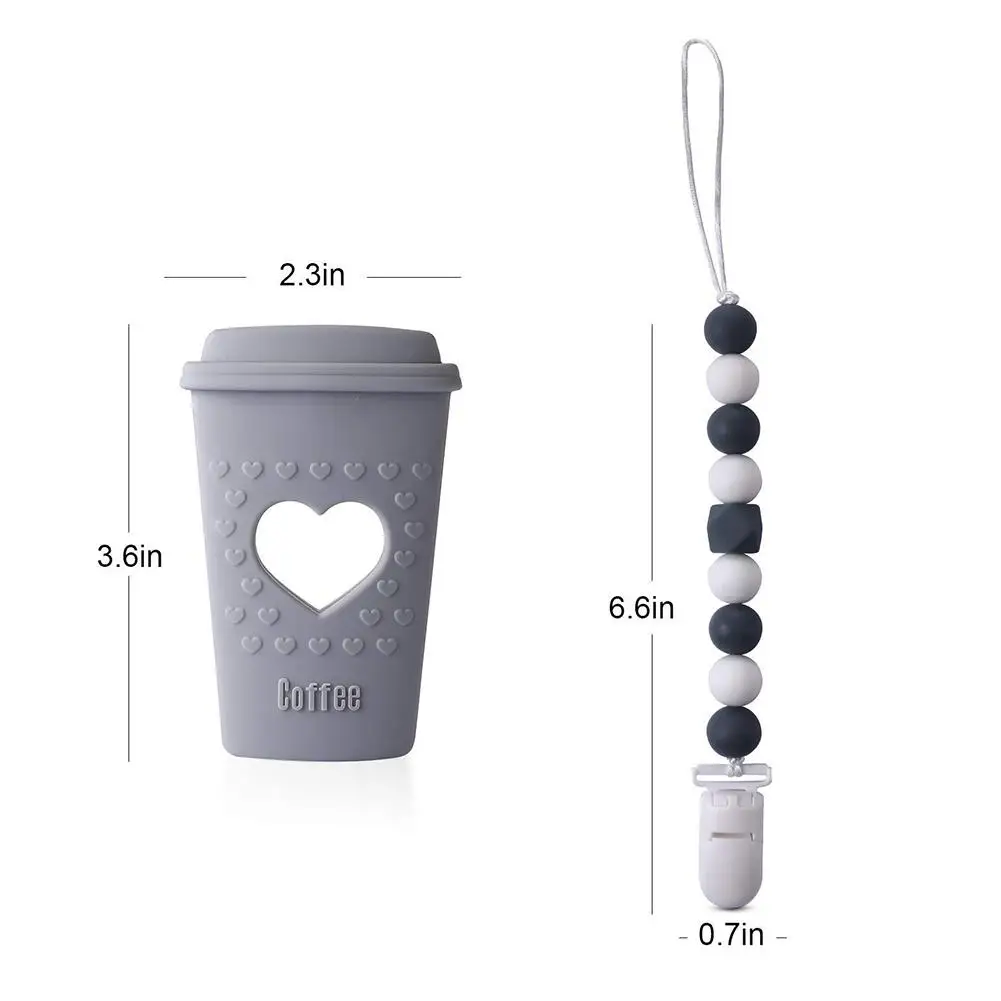 

Hot Baby Teether Toy Coffee Cup Silicone Teeth Gel With Nipple Clip Holder Kit, Soft Baby Products, Christmas Gifts 3.6*2.3in