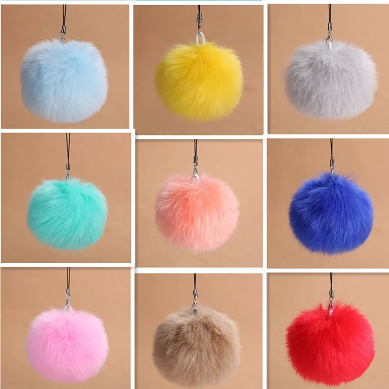 

Fashion Cute Fur PomPom KeyChain Rabbit Hair Ball Pendant Fluffy Faux Keyring Car Phone Hanging Key Rings 2021 New