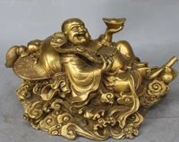 10 chinese bronze wealth yuanbao money happy laugh maitreya buddha ruyi statue