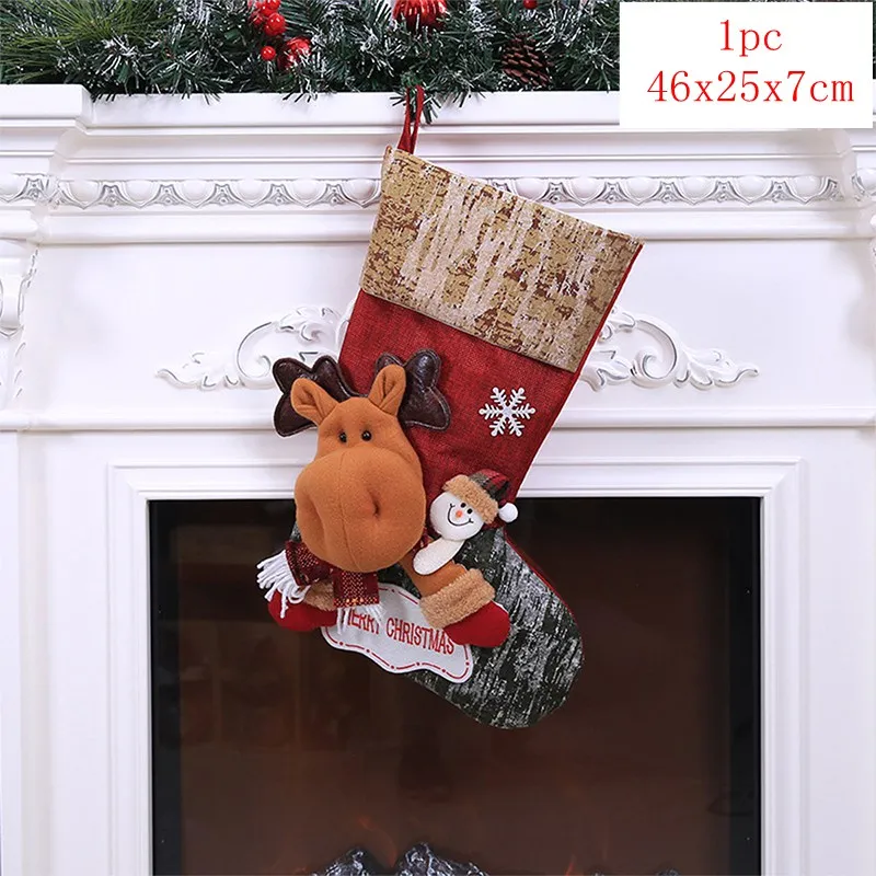 1pc 46x25x7cm Рождественские чулки, носки, кошка, собака, лось, Navidad, год, мешок для конфет Рождество, украшения, рождественские елки, вечерние подарочные сумки для детей - Цвет: 1pc 46x25x7cm
