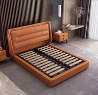 Modern Simple Leather Soft Bed Contact Surface Full-Grain Leather king size bed bedroom furniture set