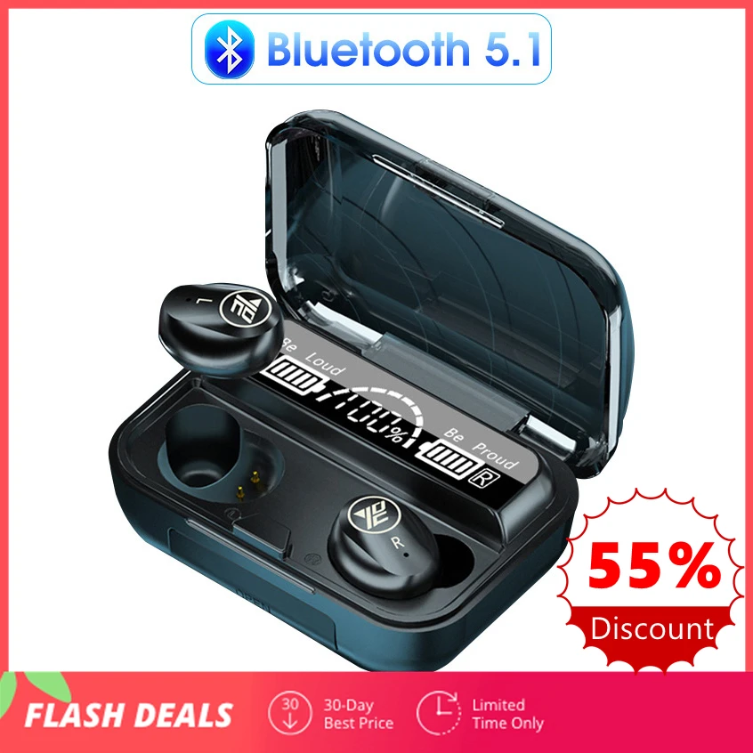 

Bluetooth-наушники 5,1 с сенсорным управлением, водонепроницаемые, с микрофоном и светодиодной подсветкой