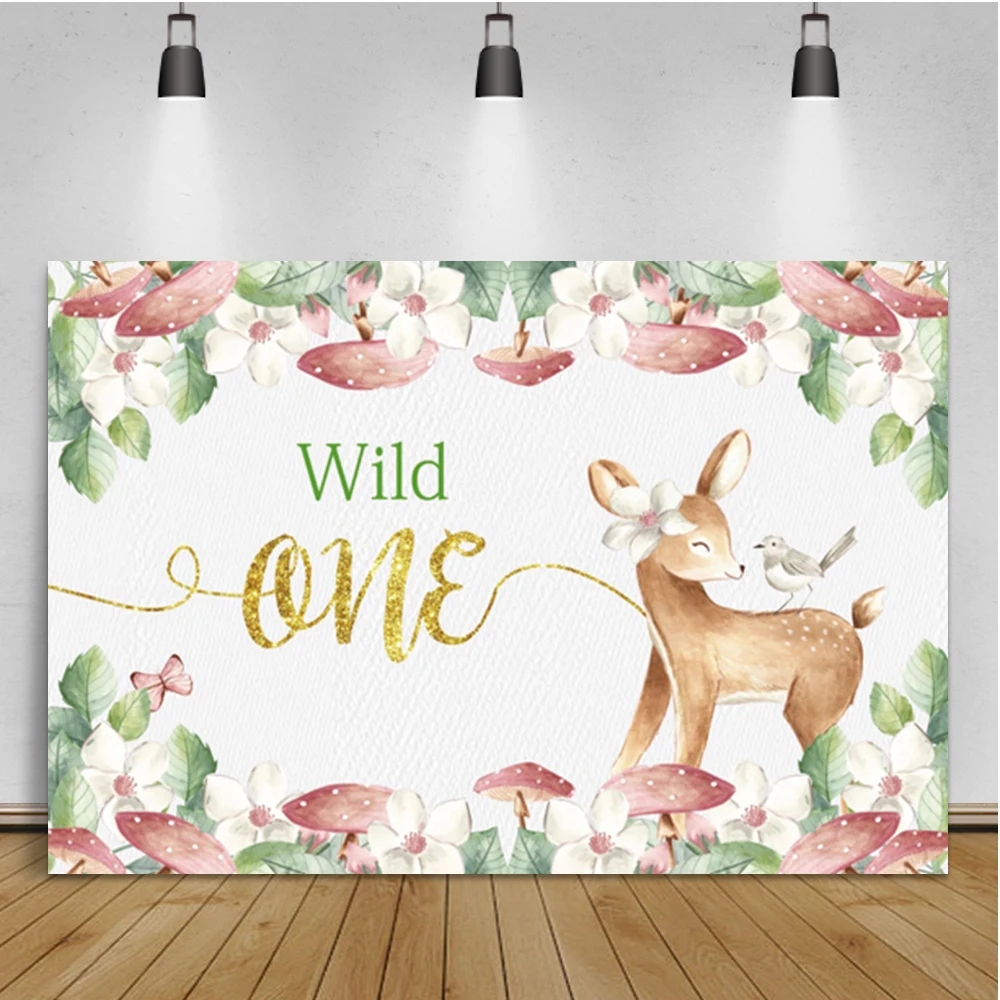 

Laeacco Birthday Background Wilderness One Deer Mushroom Newborn Photocall Photozone Photographic Photo Backdrop For Photo Studi