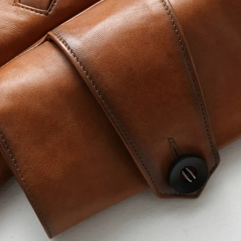 Высококачественные Женские тренчи средней длины из натуральной кожи пальто с