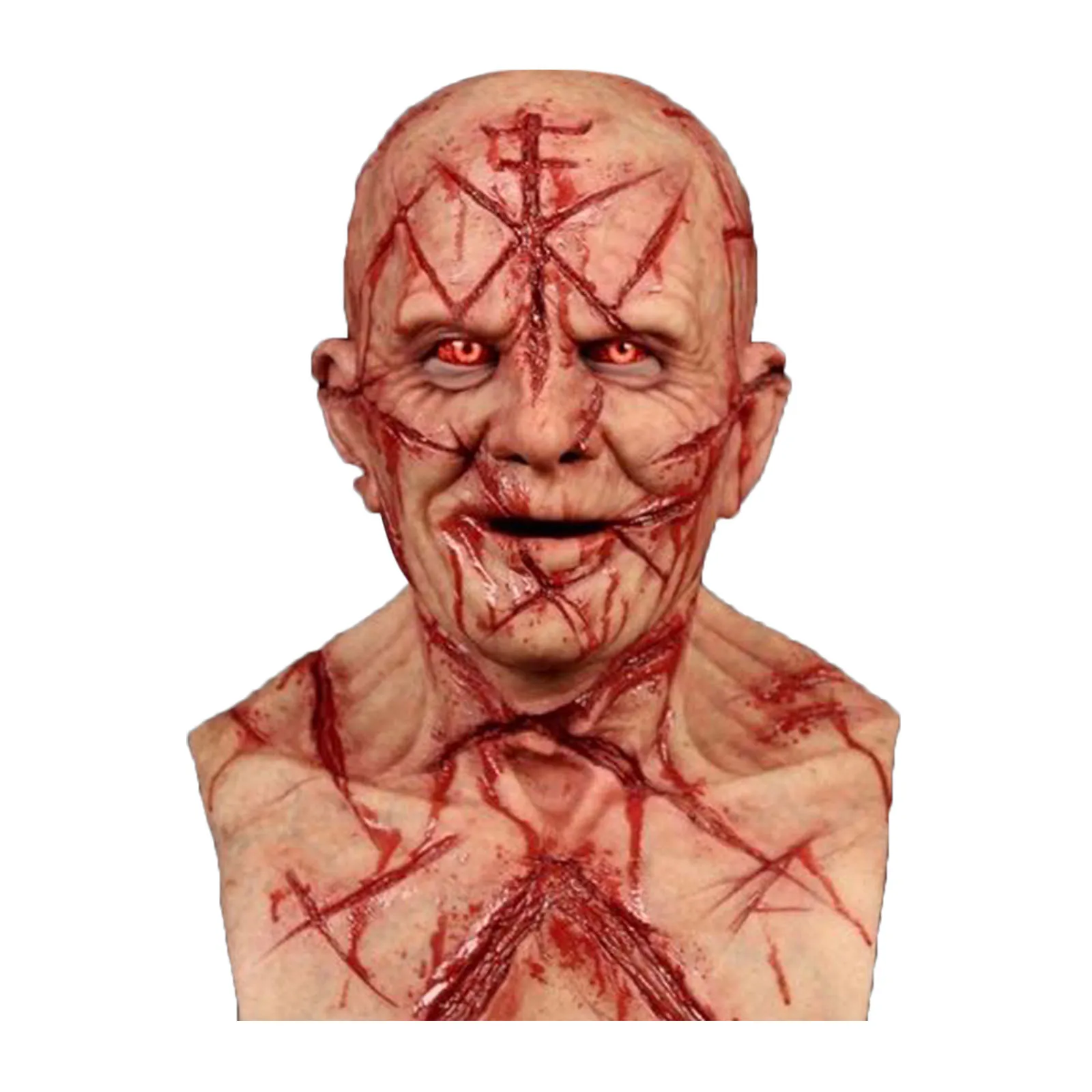 

Scary Bald Blood Scar Mask Horror Bloody Headgear 3d Realistic Human Face Headgear emulsion latex adults Mask breathable masque