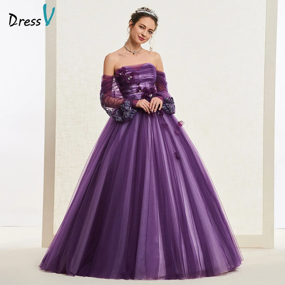 Dressv виноград без бретелек свадебное платье бальное с длинными рукавами