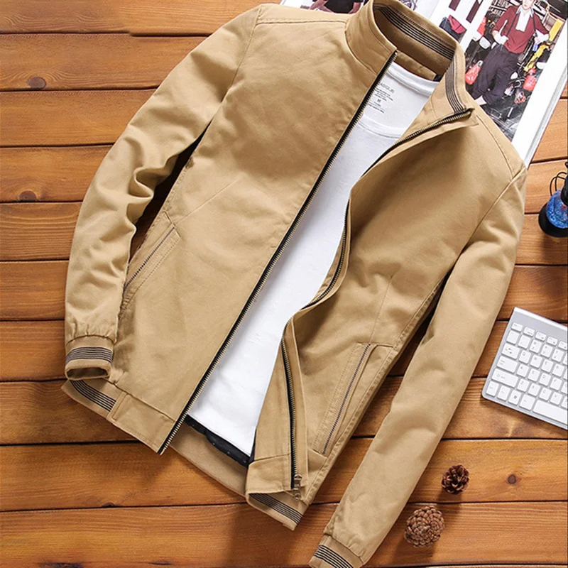 

Spring Autumn Mens Casyal Jackets Outwear Windbreaker Solid Stand Collar Jacket Male Mens Baseball Slim Coats Plus Size M-5XL