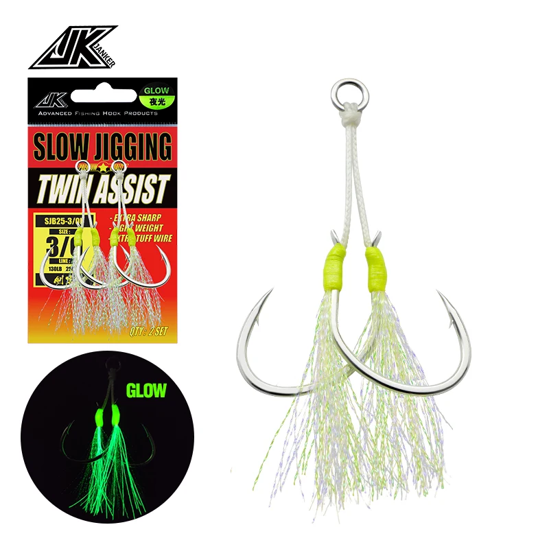 

5packs Slow Jigging Twin Assist Hook Glow Saltwater Double Hooks 1/0 2/0 3/0 4/0 5/0 Fishhooks Fishing Tackle