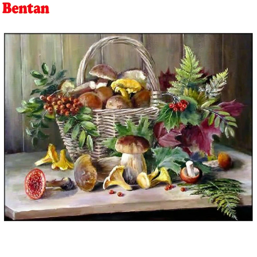 Полная квадратная круглая вышивка сделай сам Картина из страз корзина и грибы 5D