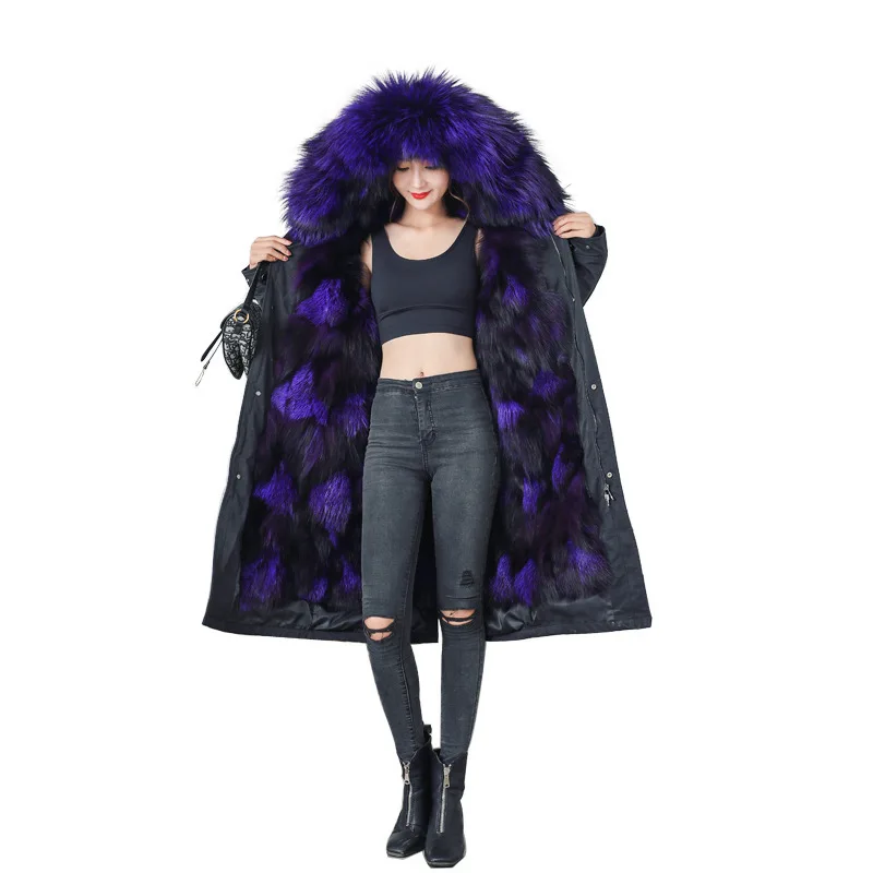 Парка женская зимняя длинная водонепроницаемая с воротником из лисьего