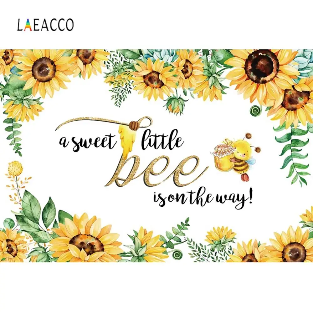 Фон для фотосъемки Laeacco с подсолнухами пчелами листьями днем рождения
