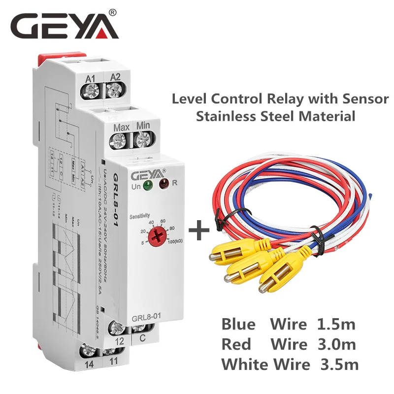 GRL8-01 with Sensor GEYA GRL8 реле контроля уровня воды с нержавеющим датчиком AC/DC24V-240V датчик контроля уровня - Габаритные размеры: GRL8-01 with Sensor