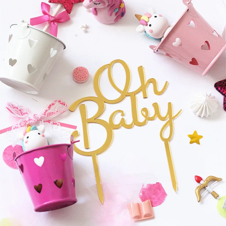 Цвет: розовый золотистый Акриловая One "с надписью Oh Baby" Топпер для торта С Днем - Фото №1