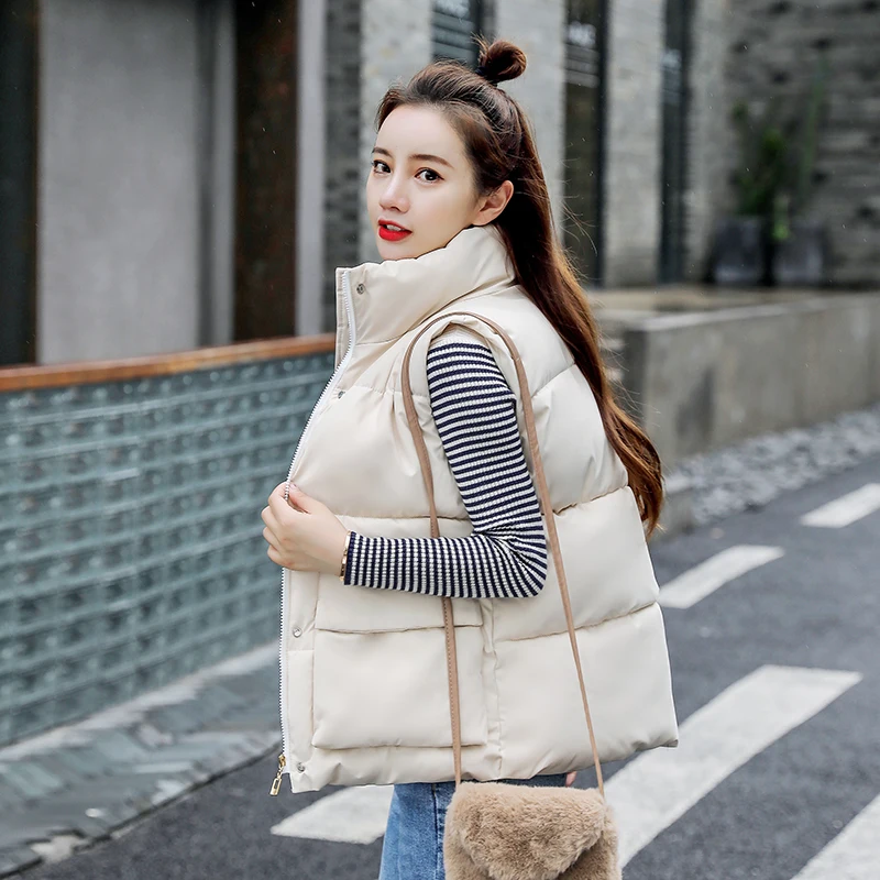 

Women Sleeveless Vest Winter Warm Plus Size 3XL Down Cotton Padded Jacket Autumn Female Zipper Mandarin Collar Waistcoat