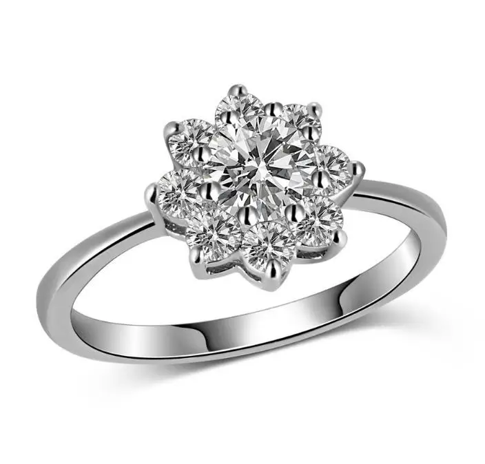 Новое солнечное цветочное циркониевое кольцо CZ Белое золото женское серебряное