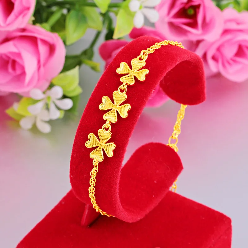

Jin Pinhui Flower Bracelet Women's 24k Gold Hand Jewelry Korean Simple Bracelet Gold Plated Sand Gold Flower Bracelet