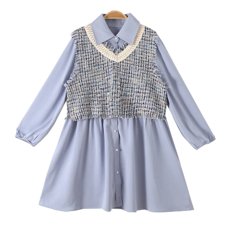 

2 шт., клетчатый жилет с длинным рукавом и Платье До Колена