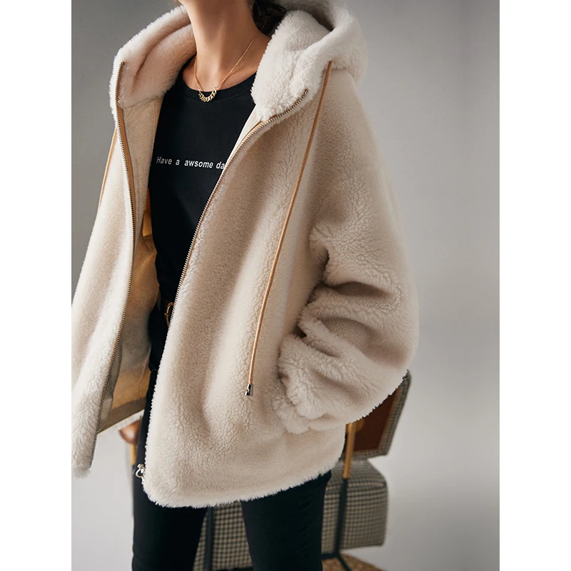 

Shearling Jacket Casual Women Winter Coat Wool 2020 Abrigos Mujer Invierno 2020 with Fur Hood Thick Warm Fur Winter Jacket Women