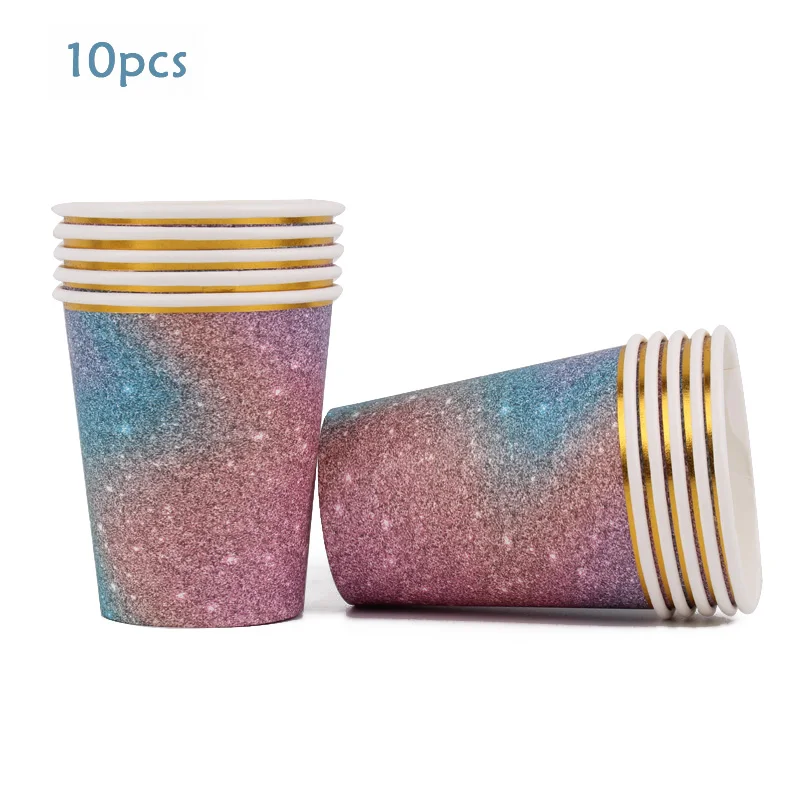 Одноразовые столовые приборы с изображением звездного неба фиолетового цвета |