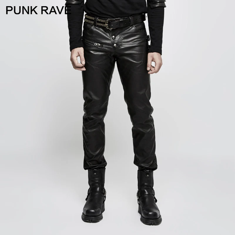 

Мужские байкерские брюки в стиле Панк RAVE, черные облегающие кожаные брюки из искусственной кожи в стиле панк-рейва, длинные брюки для осени ...