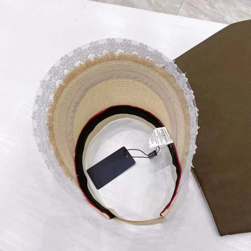 

summer fashion hat female letters straw hat with empty top for women outdoor lace border drying uv protection caps