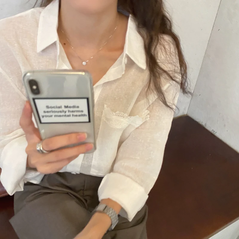 

Korean Chic Early Spring New Lightweight Breathable Long Sleeves Shirt + Lace Split Sling Dress Suit