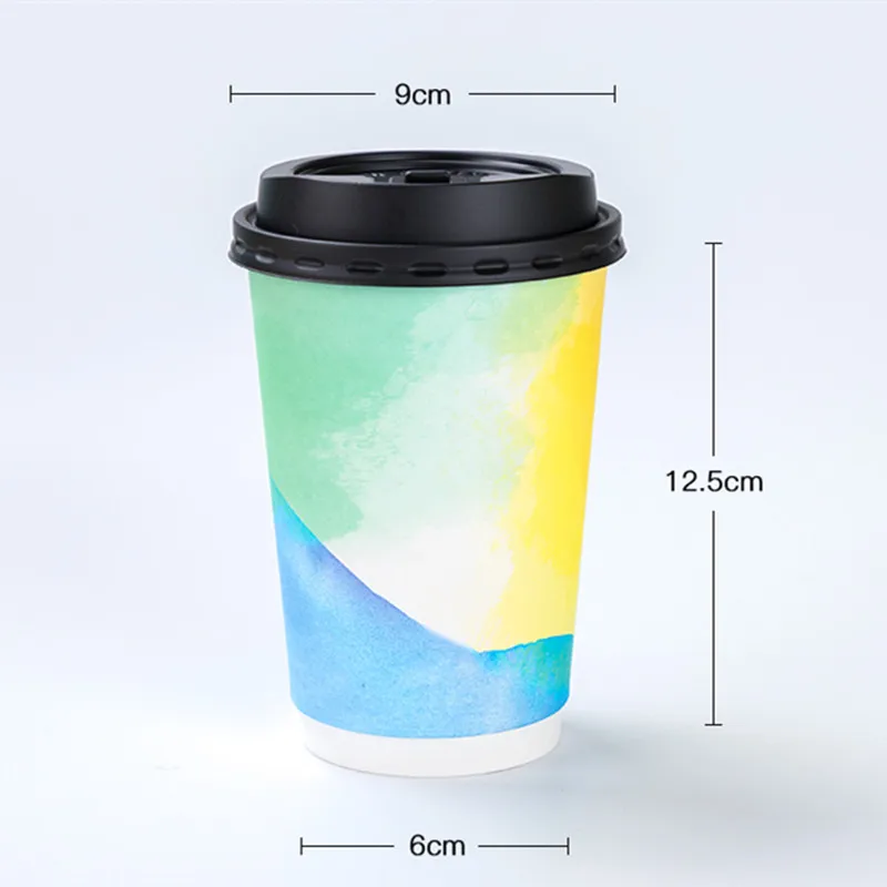 

25pcs Net red disposable coffee cup 16oz 500ml double layer paper hot drinks paper cups colorful light blue drinking cup and lid