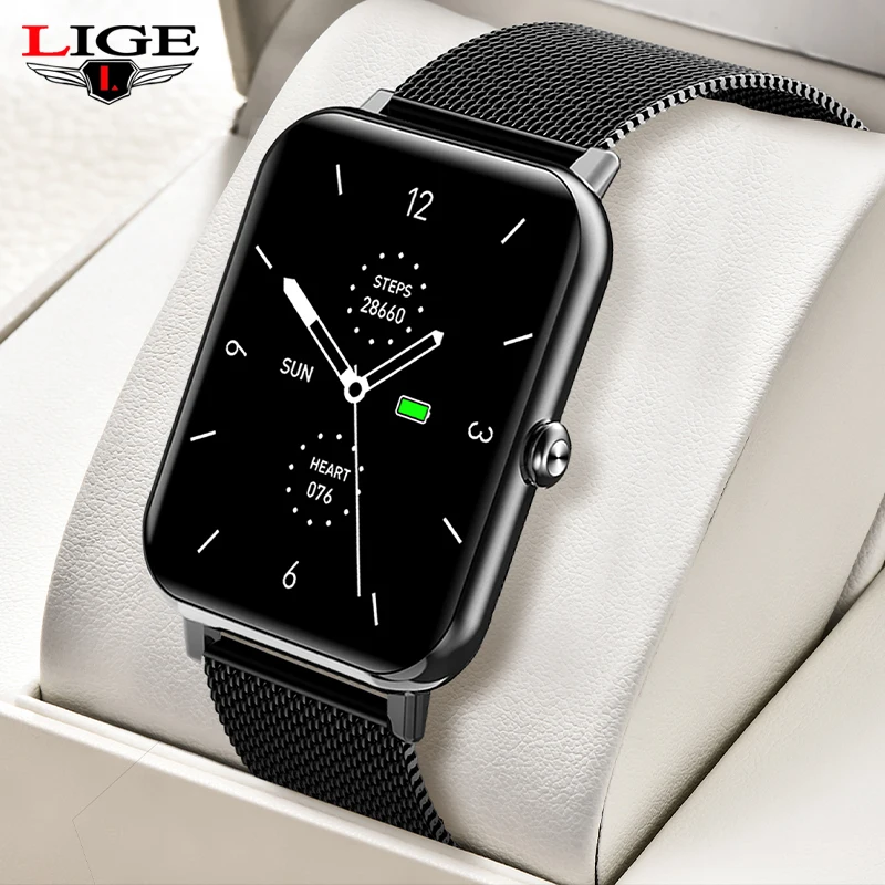 

2021 LIGE New Smart Watch Men 1.69" Full Touch Body Temperature Heart Rate Monitor Smartwatch Waterproof Women Smart Wristwatch