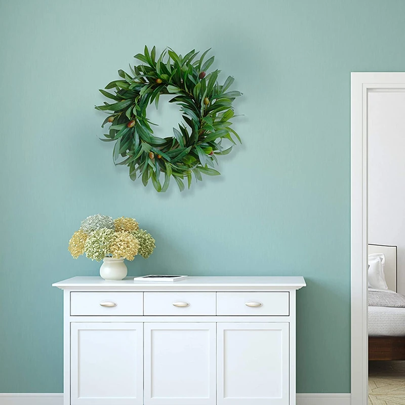 

Olive Branch Greenery Wreath, 17 Inches Small Green Leaves Wreath for Front Door or Indoor, Door Wreaths for All Seasons