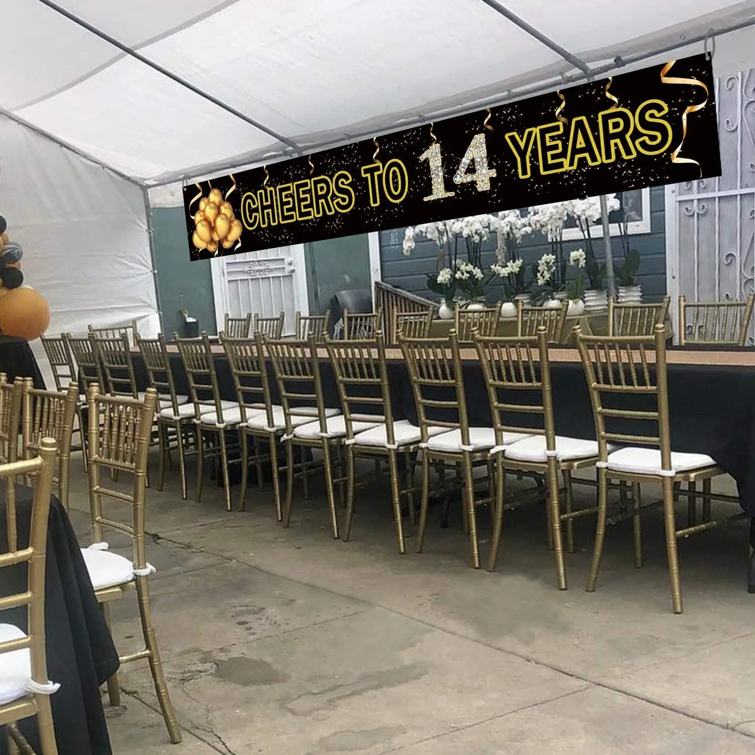 Cartel de oro negro de 14 a&ntilde;os, suministros de decoraci&oacute;n para fiesta de aniversario-3