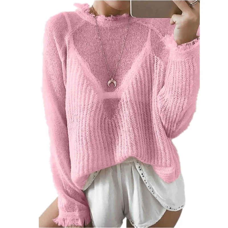 

2020 spring women's new ultra-thin see-through deep-v solid color base shirt