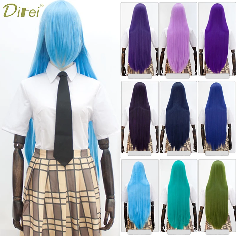 DIFEI Synthetic 100CM Cosplay Anime Wigs Blonde Black ,Blue Hair For Party Long Straight Cosplay Wigs For Wome party