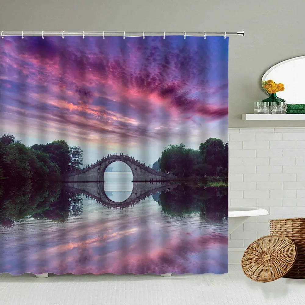 Занавес для душа с природным пейзажем водный Пирс рыбалка аксессуары ванной