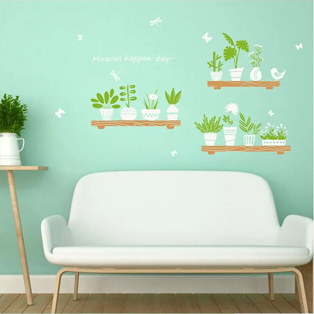 

2021 decoration vintage Plant Potted Shop Glass Door Cafe Decoration Wall Stickers