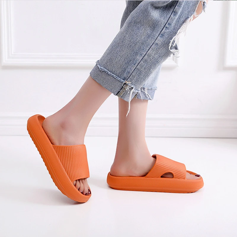 

Summer Home Men Slippers Simple Solid Lovers Plarform Shoes Non-slip Indoor Bathroom Soft Sole Women Slides Flip Flops