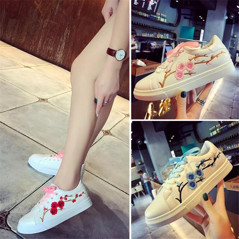 Женские туфли из искусственной кожи с вышивкой на шнуровке|Обувь без каблука| |