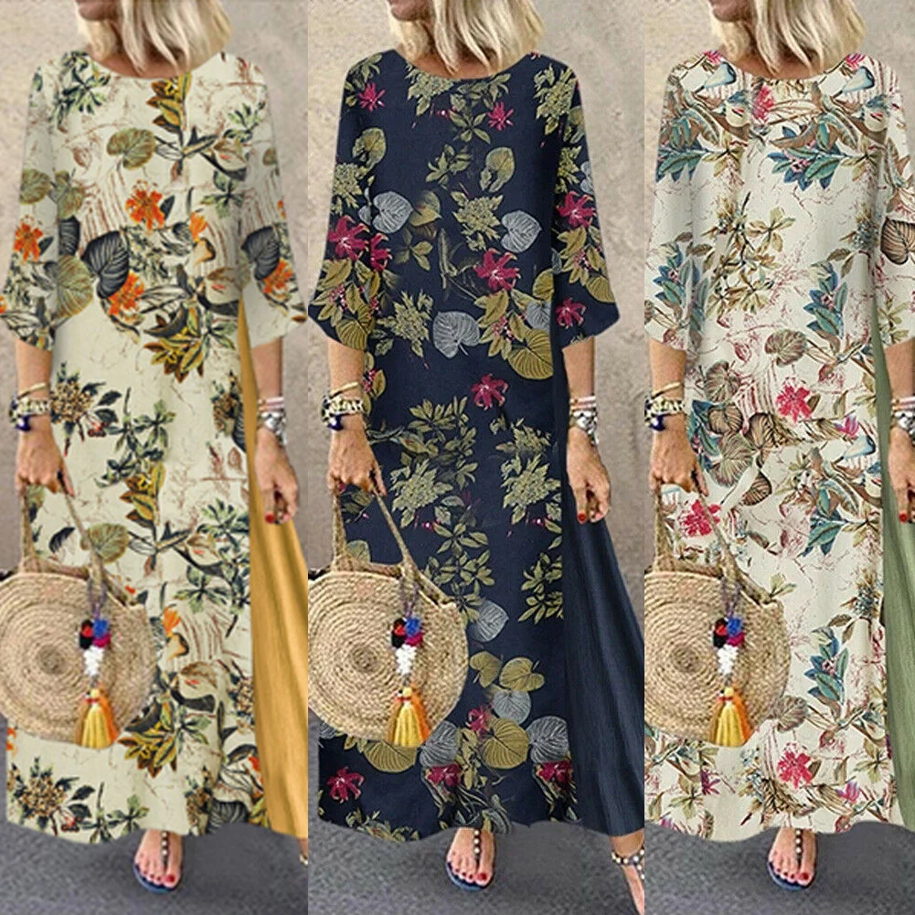 Модное женское длинное платье макси с цветочным принтом в стиле бохо