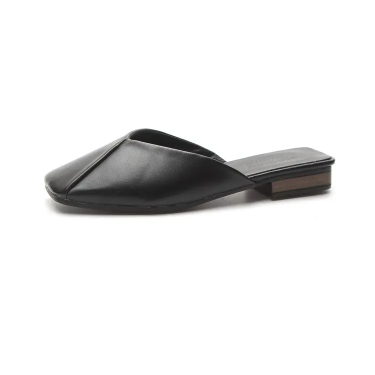 

Woman Mules Shoes High Heels Flip Flops Square Toe Slippers V Open Wedges Shoes Leather Slides Women Mule Slipper hjk89