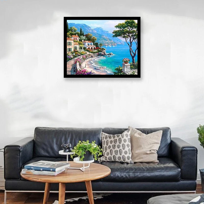 

DIY Full Drill Diamond Painting Set Pattern Rhinestone Pasted Cross Stitch for Home Wall Decor Seaside Town