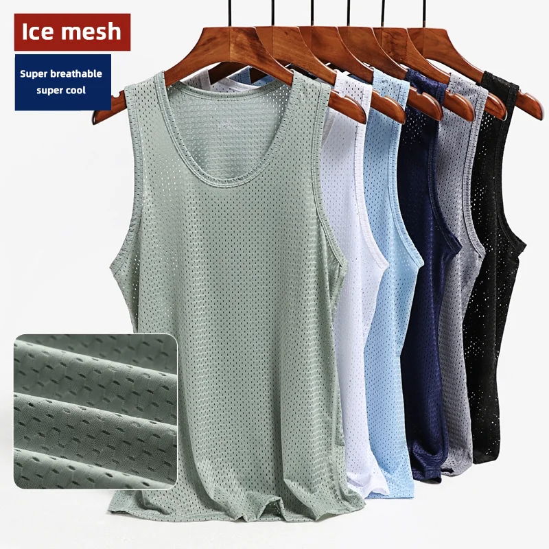 Мужской спортивный жилет LONGHENG летний сетчатый дышащий из ледяного шелка с