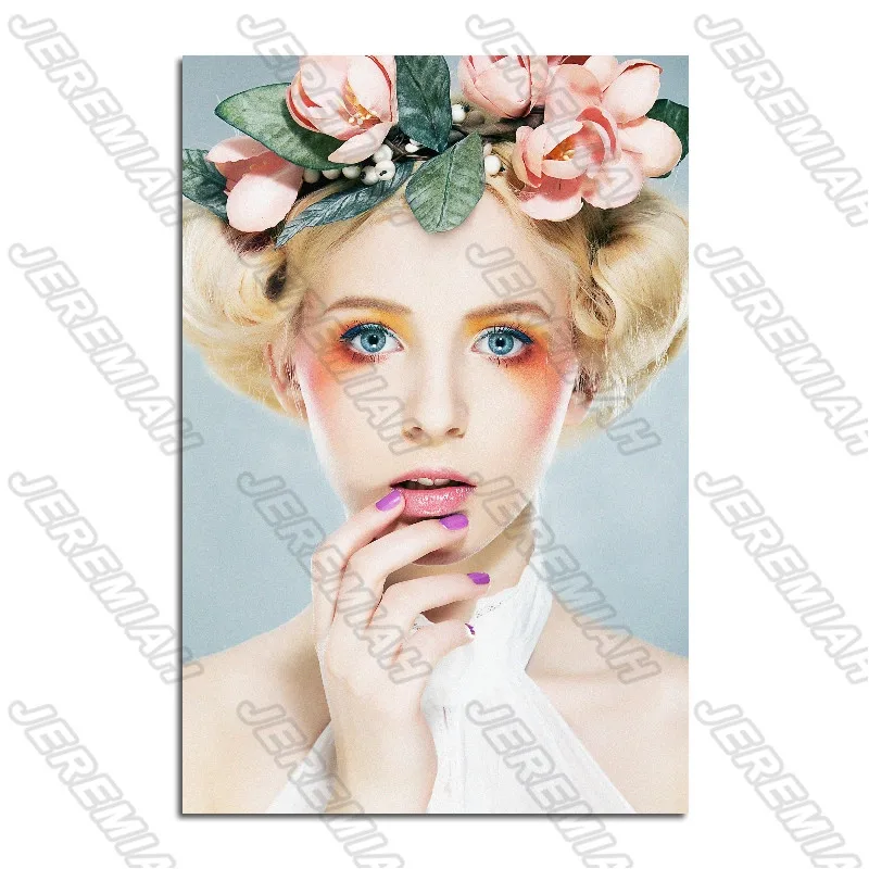 

Beautiful Woman Wearing Wreath Poster Nordic Style Wall Art Frameless Painting Canvas Modern Home Decoration