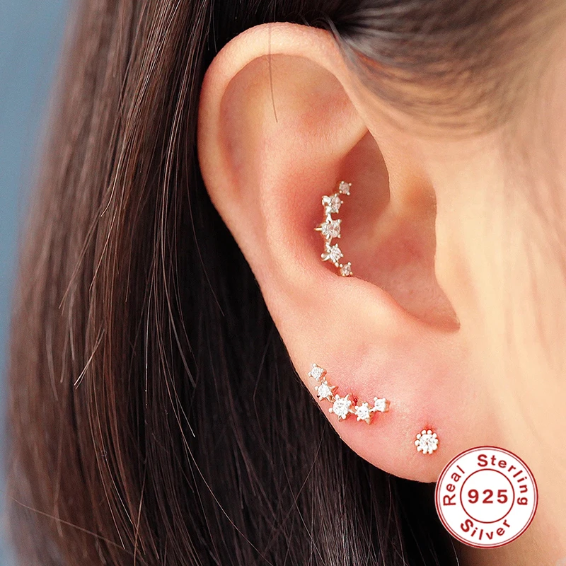 

CANNER 1pc 100% Real 925 Sterling Silver Stud Earrings for Women Piercing Cartilage Earring Minimalist Small Cute Earing Jewelry