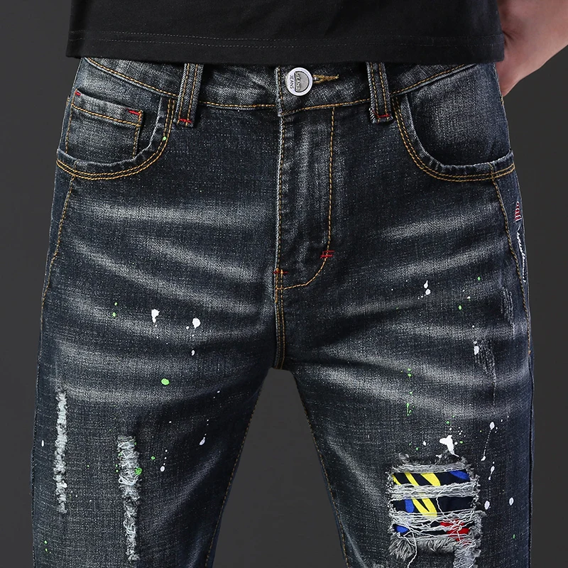 

Men's Black Rig Jeans Men's Stretch Jeans 2021 New Jeans Loose Straight-leg Large Pants Rig Rig CraftsSplashed Ink Jeans Fashion