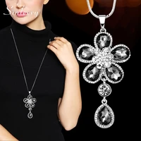 sinleery dazzling flower long pendant necklace silver color chain gray blue zircon crystal necklace for women jewelry zd1 ssi