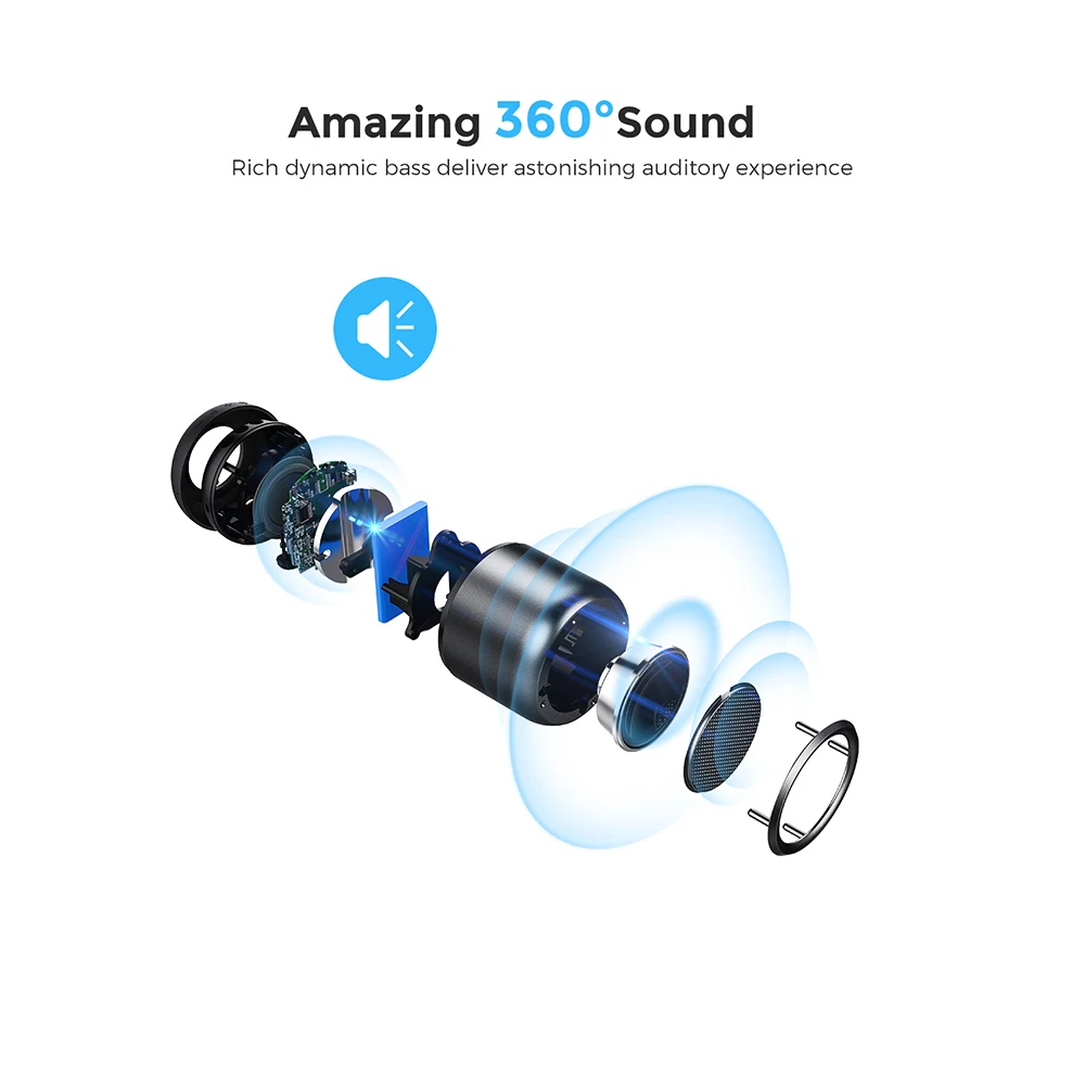 Original VTIN BH173 8W Bluetooth Speaker Waterproof Wireless With Stereo Sound 8H Playing Time For Outdoor Phone PC |