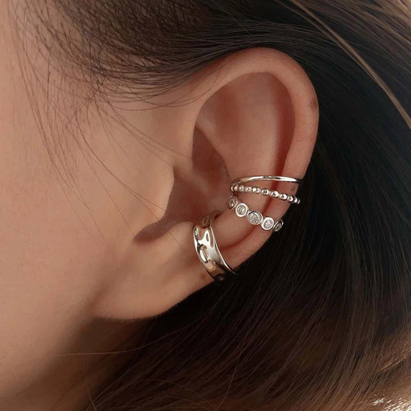 

Zircon Geometric Earrings Silver Korean Design Zircon Geometric Earrings Female Double Twist Without Pierced War Clip Ear Cuff