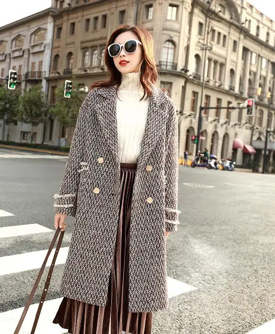 Зимнее новое длинное плотное шерстяное пальто модное свободное Шерстяное