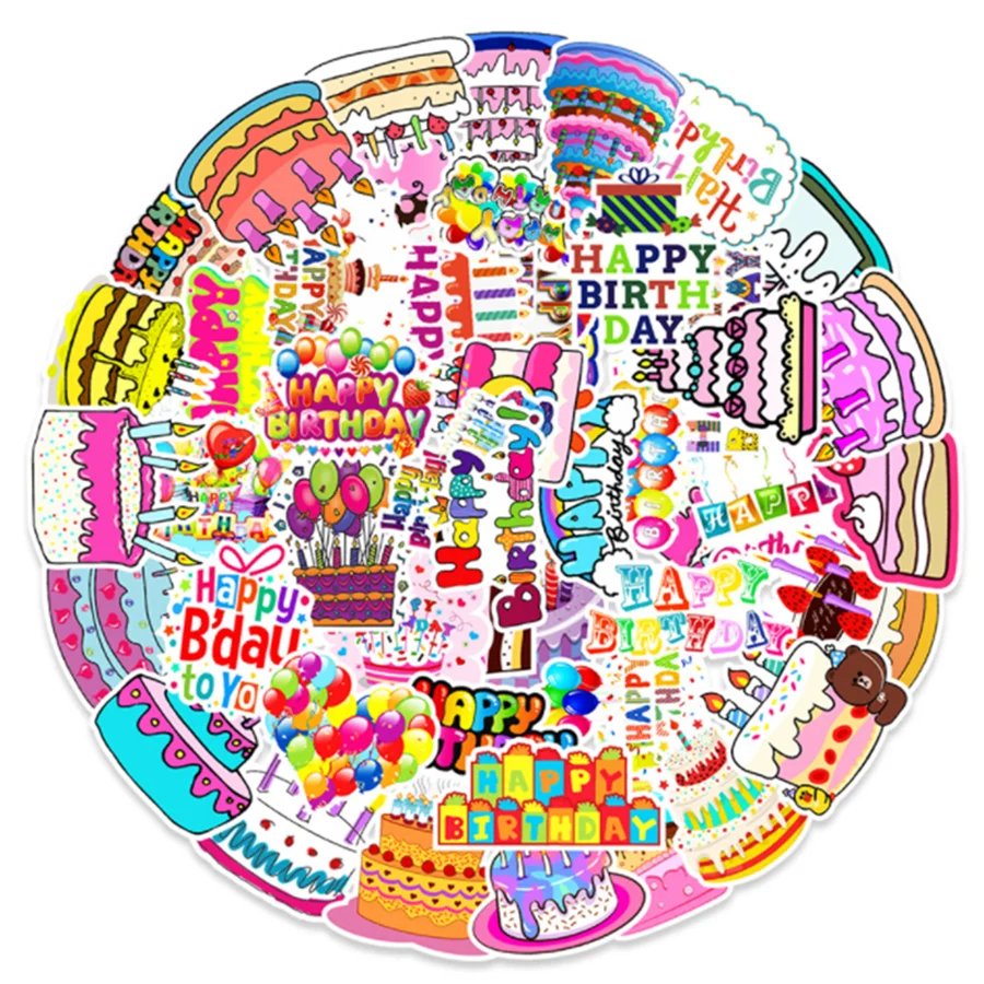 

10/30/50PCS Cartoon Happy Birthday Graffiti Decoration Laptop Suitcase Scooter Waterproof Sticker Toy Wholesale
